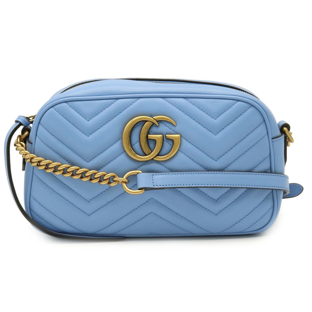 Gucci GG Marmont Crossbody Bag Chain Quilted Leather Blue